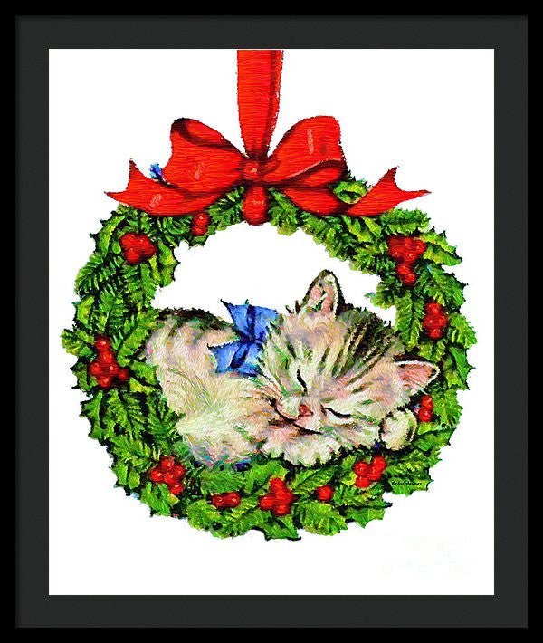 Framed Print - Kitten In A Christmas Wreath