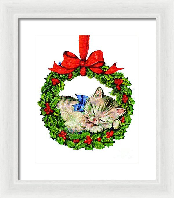 Framed Print - Kitten In A Christmas Wreath