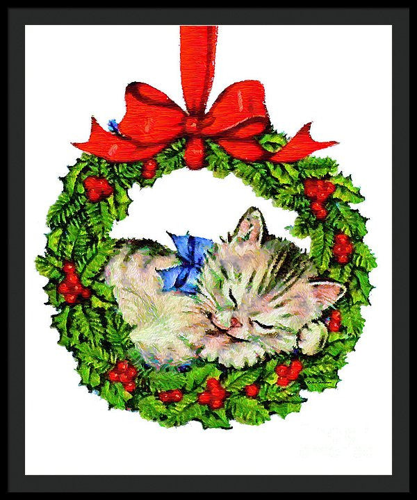 Framed Print - Kitten In A Christmas Wreath