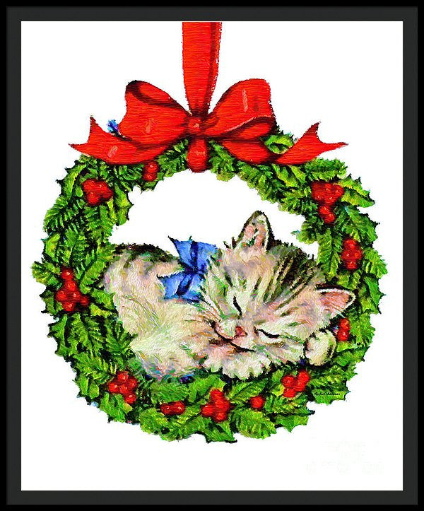 Framed Print - Kitten In A Christmas Wreath