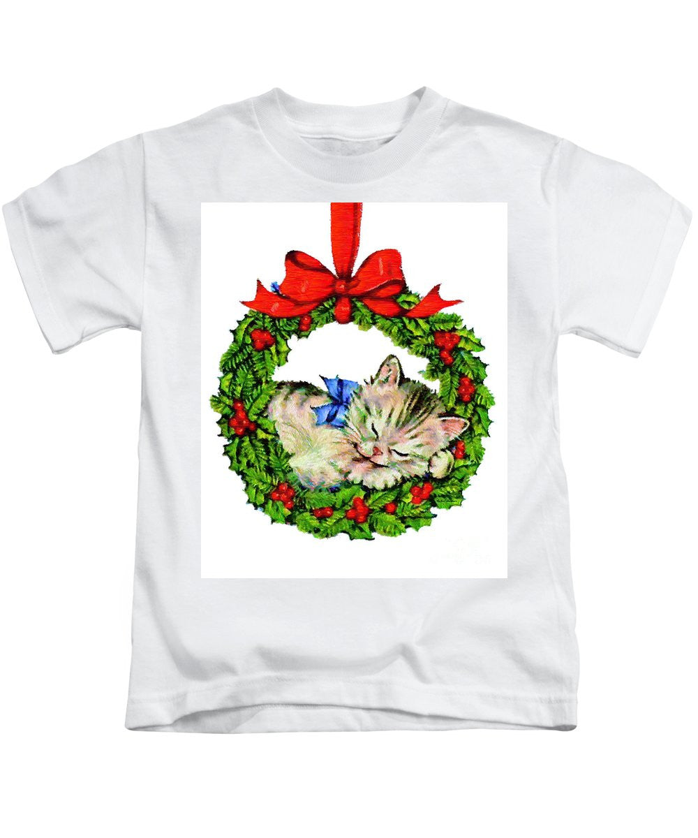 T-shirt pour enfants - Chaton dans une couronne de Noël