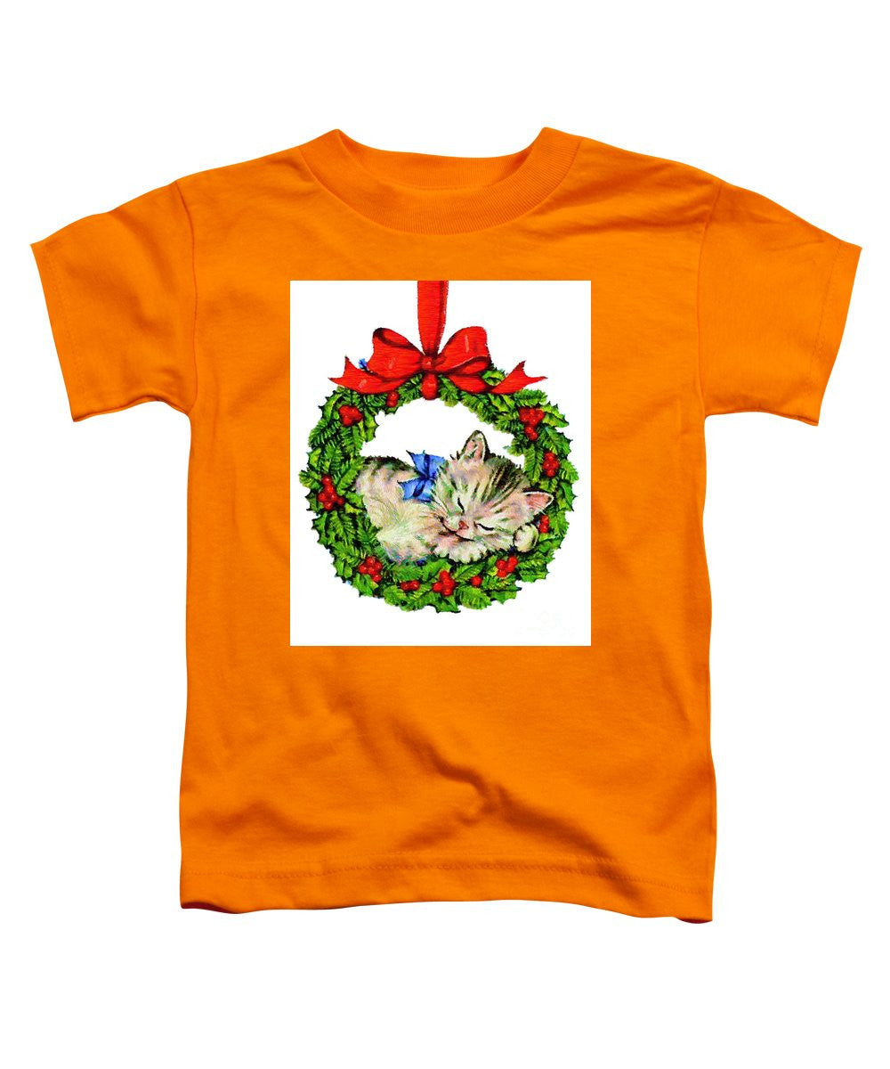 Toddler T-Shirt - Kitten In A Christmas Wreath