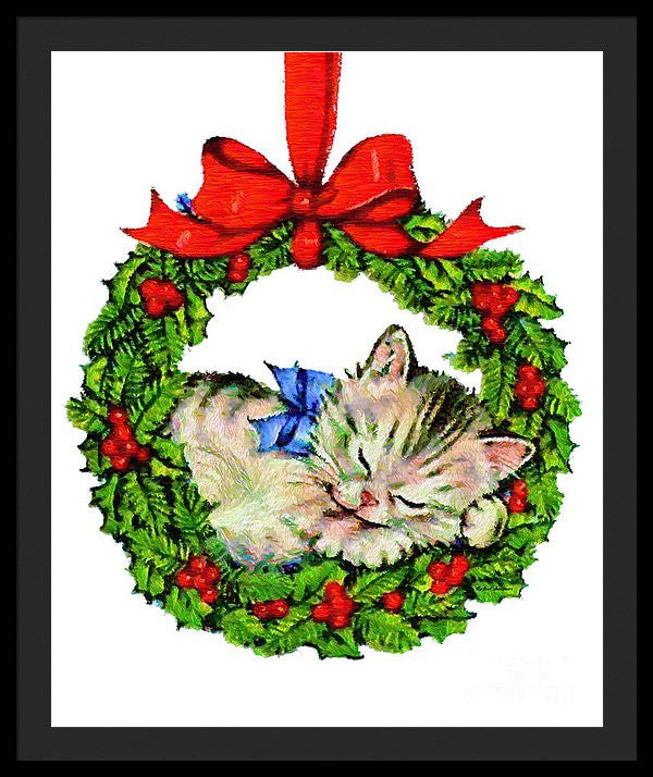 Framed Print - Kitten In A Christmas Wreath