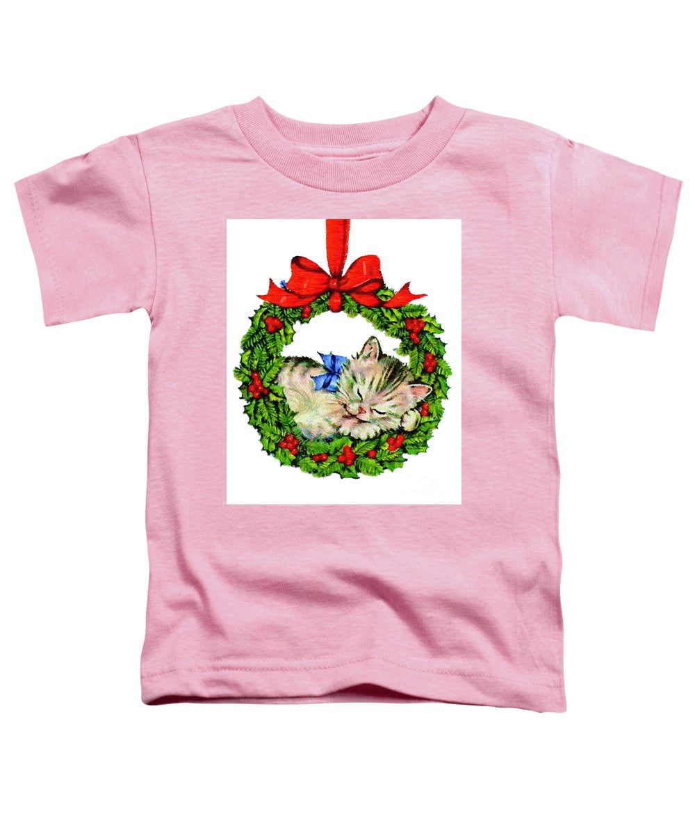 Toddler T-Shirt - Kitten In A Christmas Wreath