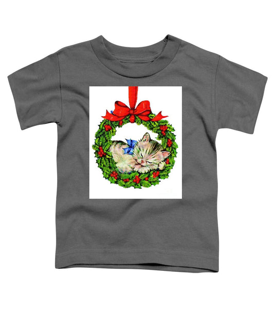 Toddler T-Shirt - Kitten In A Christmas Wreath