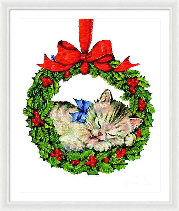 Framed Print - Kitten In A Christmas Wreath