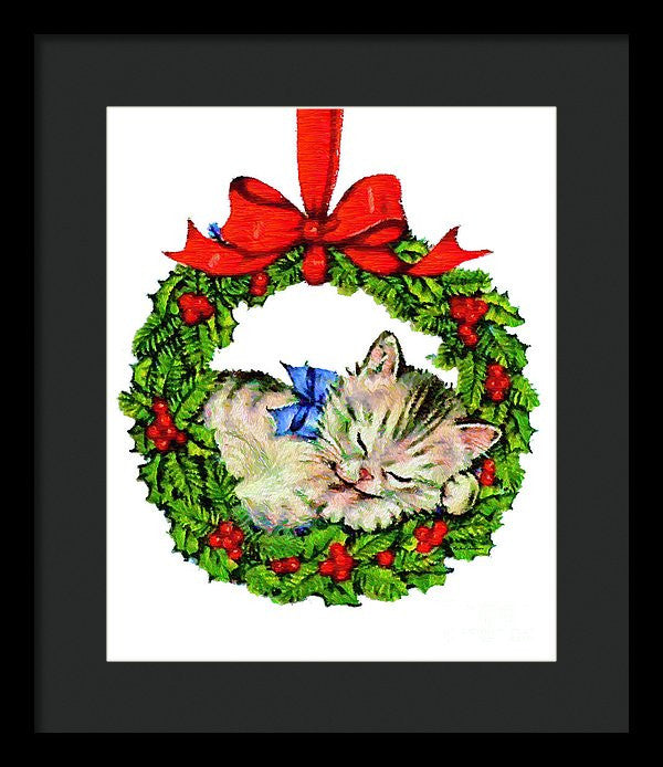 Framed Print - Kitten In A Christmas Wreath