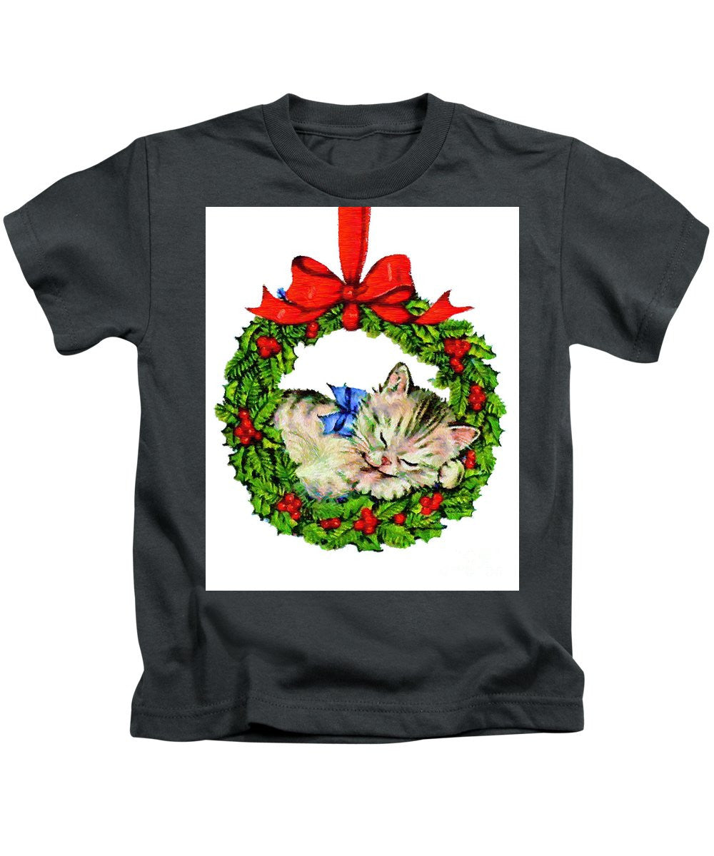 T-shirt pour enfants - Chaton dans une couronne de Noël