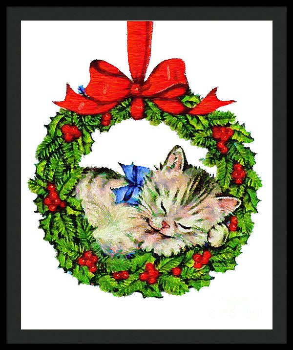 Framed Print - Kitten In A Christmas Wreath