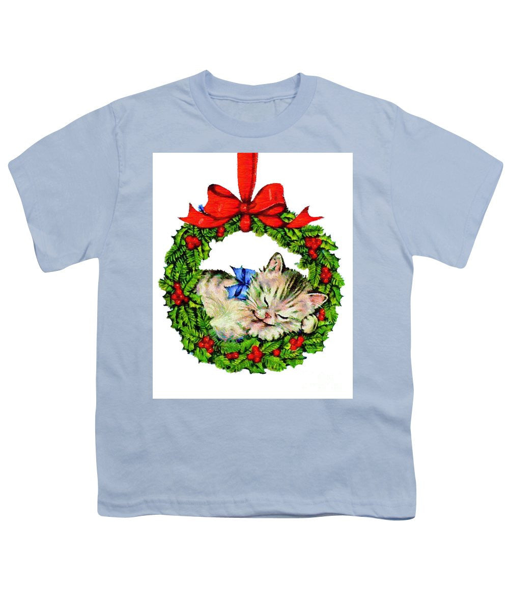 Youth T-Shirt - Kitten In A Christmas Wreath