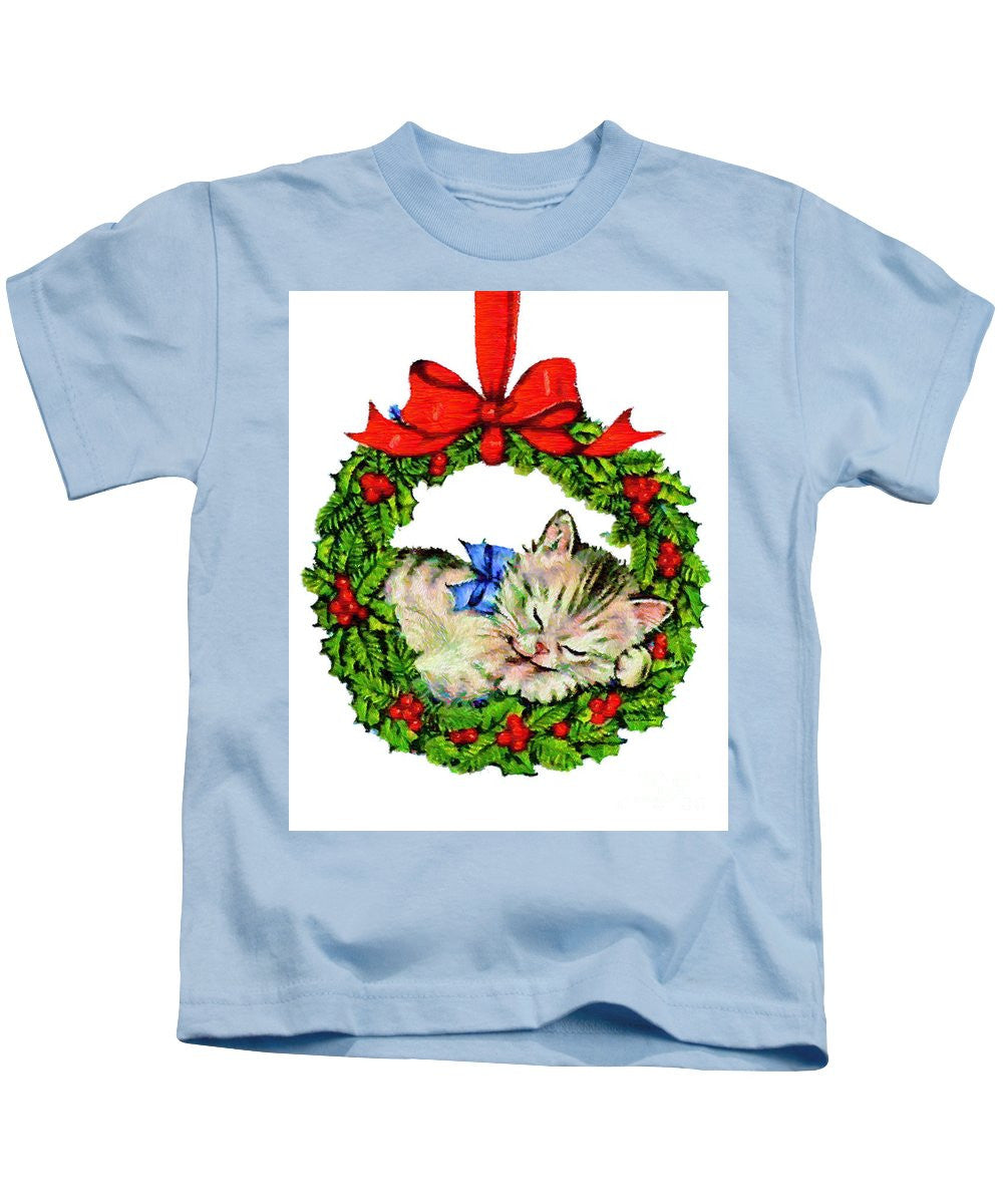 T-shirt pour enfants - Chaton dans une couronne de Noël