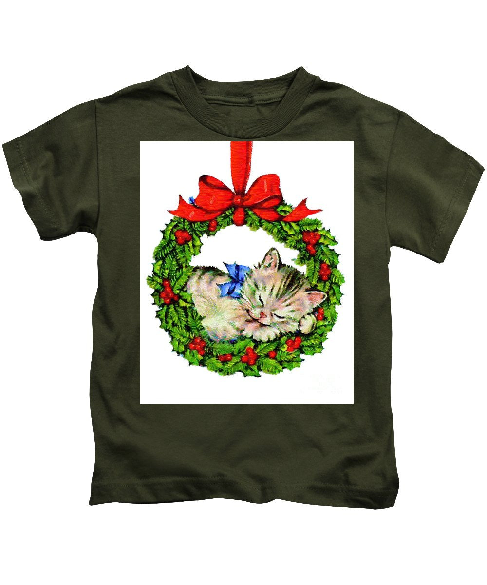 T-shirt pour enfants - Chaton dans une couronne de Noël