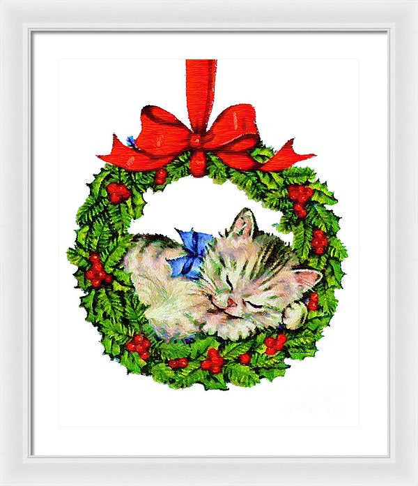 Framed Print - Kitten In A Christmas Wreath