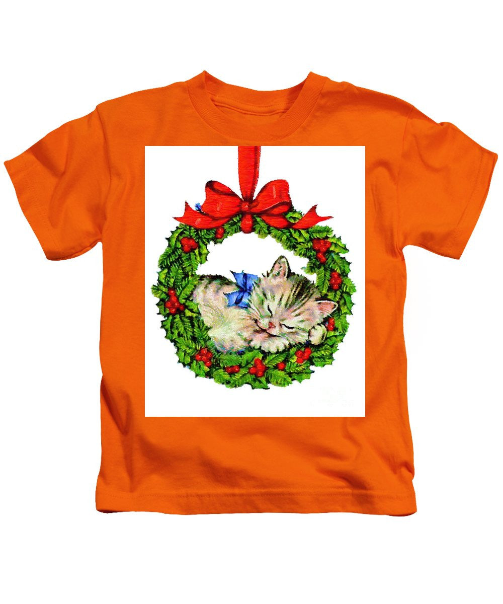 T-shirt pour enfants - Chaton dans une couronne de Noël