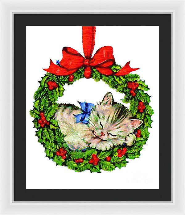 Framed Print - Kitten In A Christmas Wreath