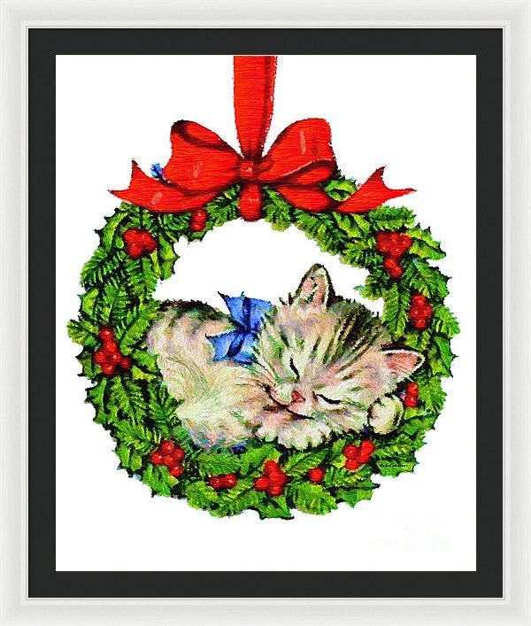 Framed Print - Kitten In A Christmas Wreath