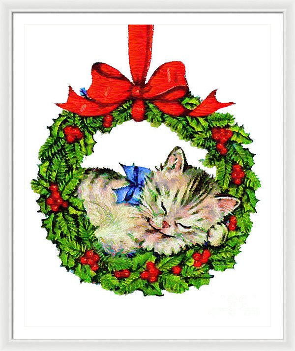 Framed Print - Kitten In A Christmas Wreath