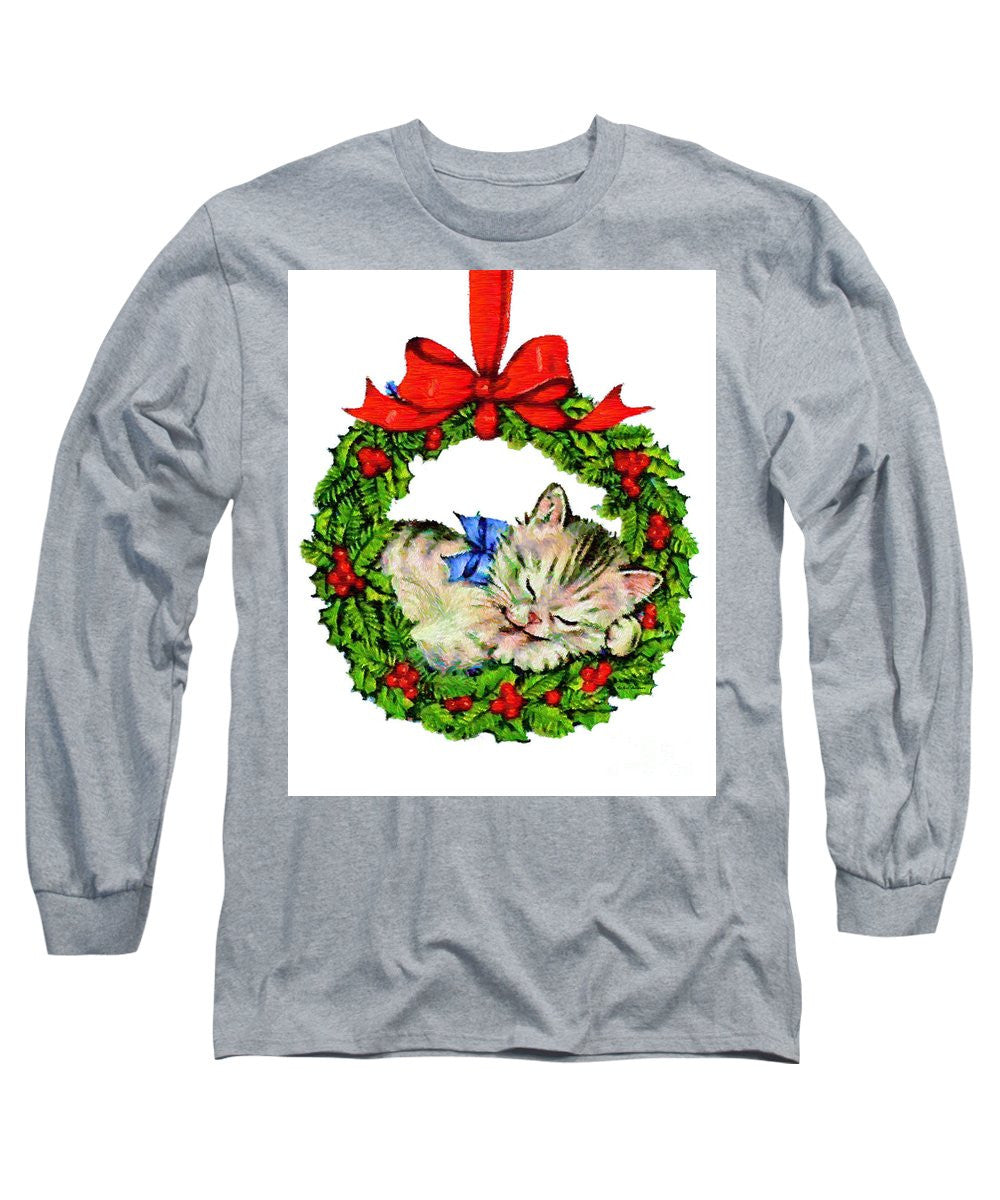 Long Sleeve T-Shirt - Kitten In A Christmas Wreath