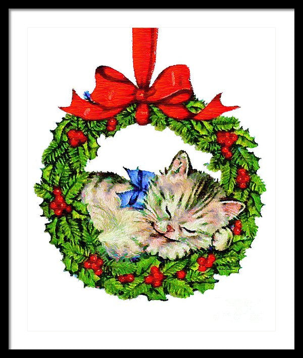 Framed Print - Kitten In A Christmas Wreath