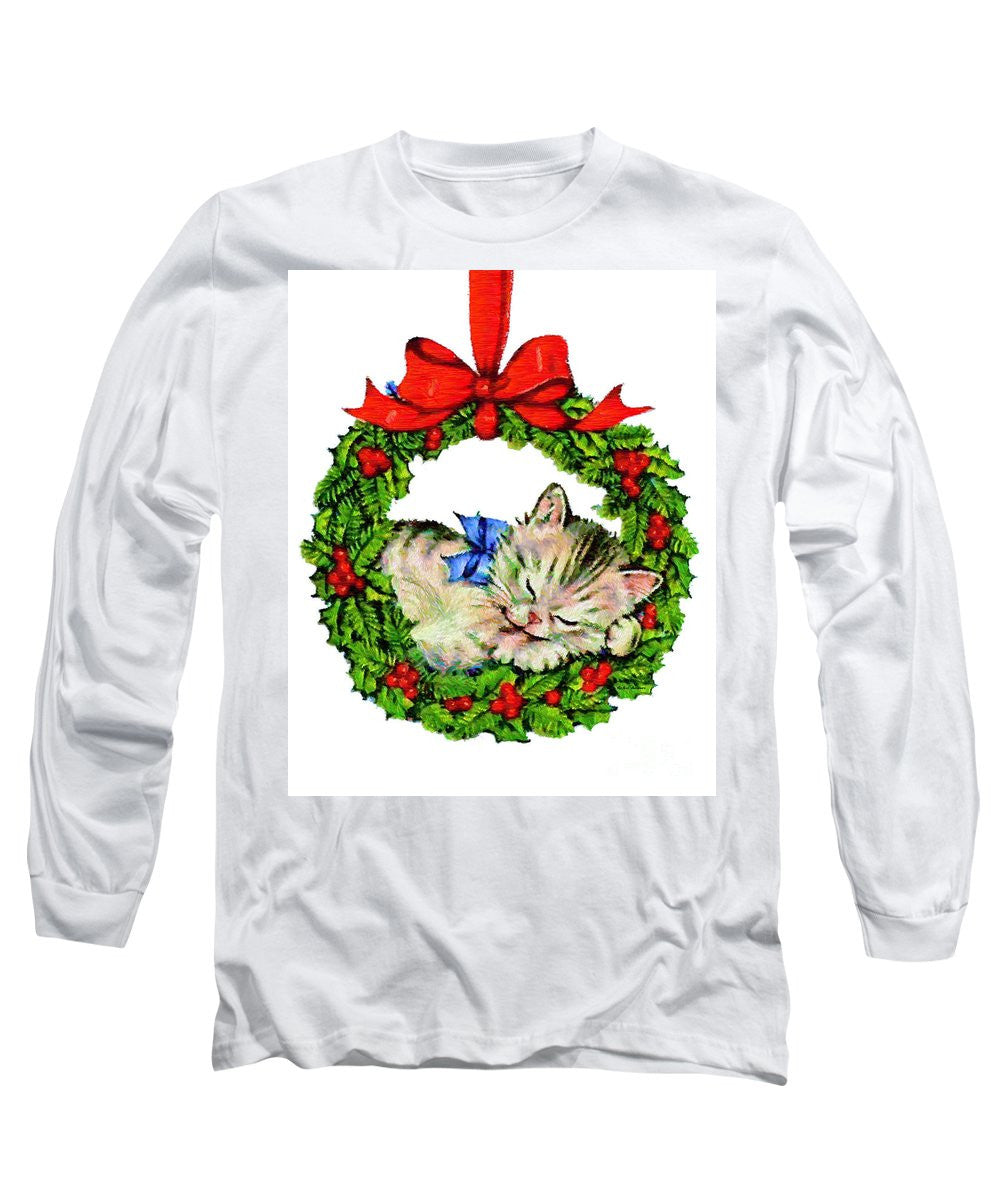 Long Sleeve T-Shirt - Kitten In A Christmas Wreath