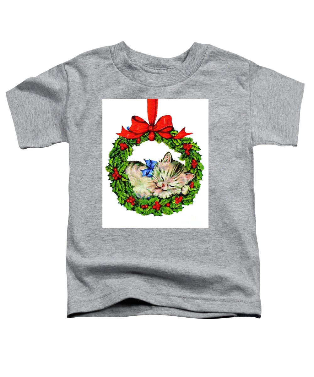 Toddler T-Shirt - Kitten In A Christmas Wreath