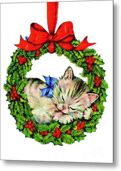 Metal Print - Kitten In A Christmas Wreath