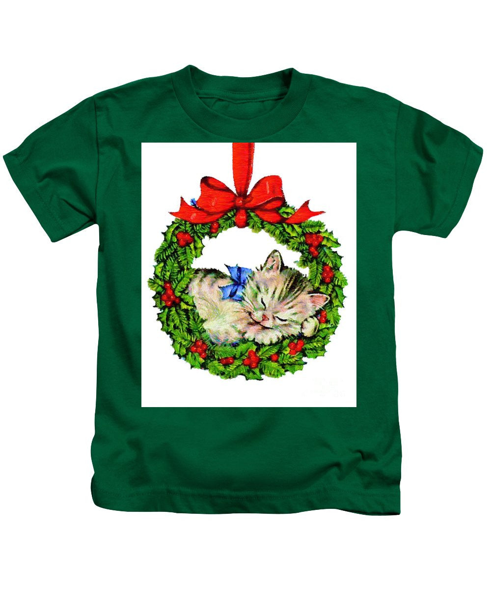 T-shirt pour enfants - Chaton dans une couronne de Noël