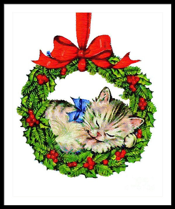 Framed Print - Kitten In A Christmas Wreath