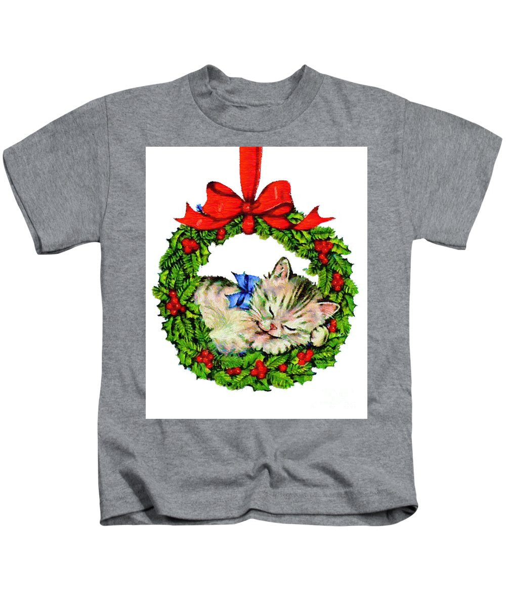 T-shirt pour enfants - Chaton dans une couronne de Noël