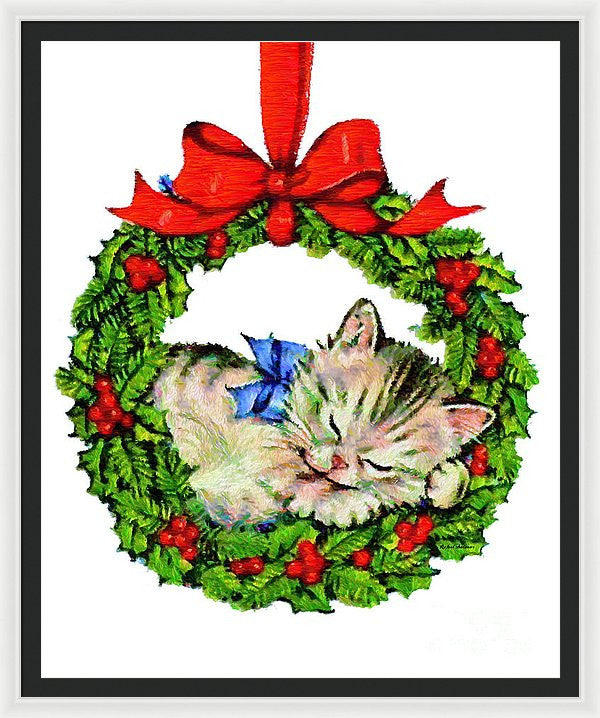 Framed Print - Kitten In A Christmas Wreath