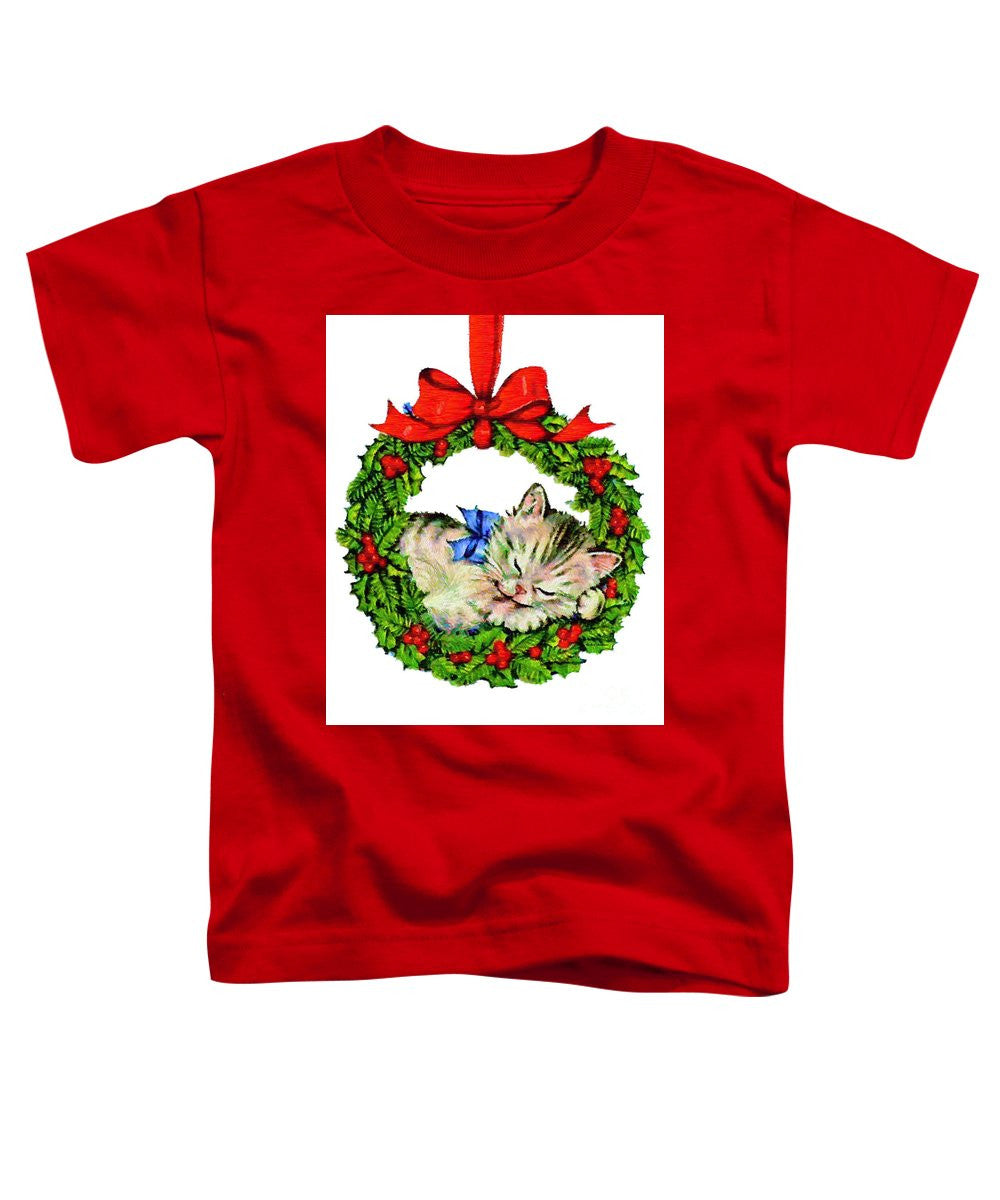 Toddler T-Shirt - Kitten In A Christmas Wreath