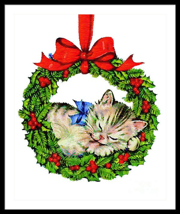 Framed Print - Kitten In A Christmas Wreath