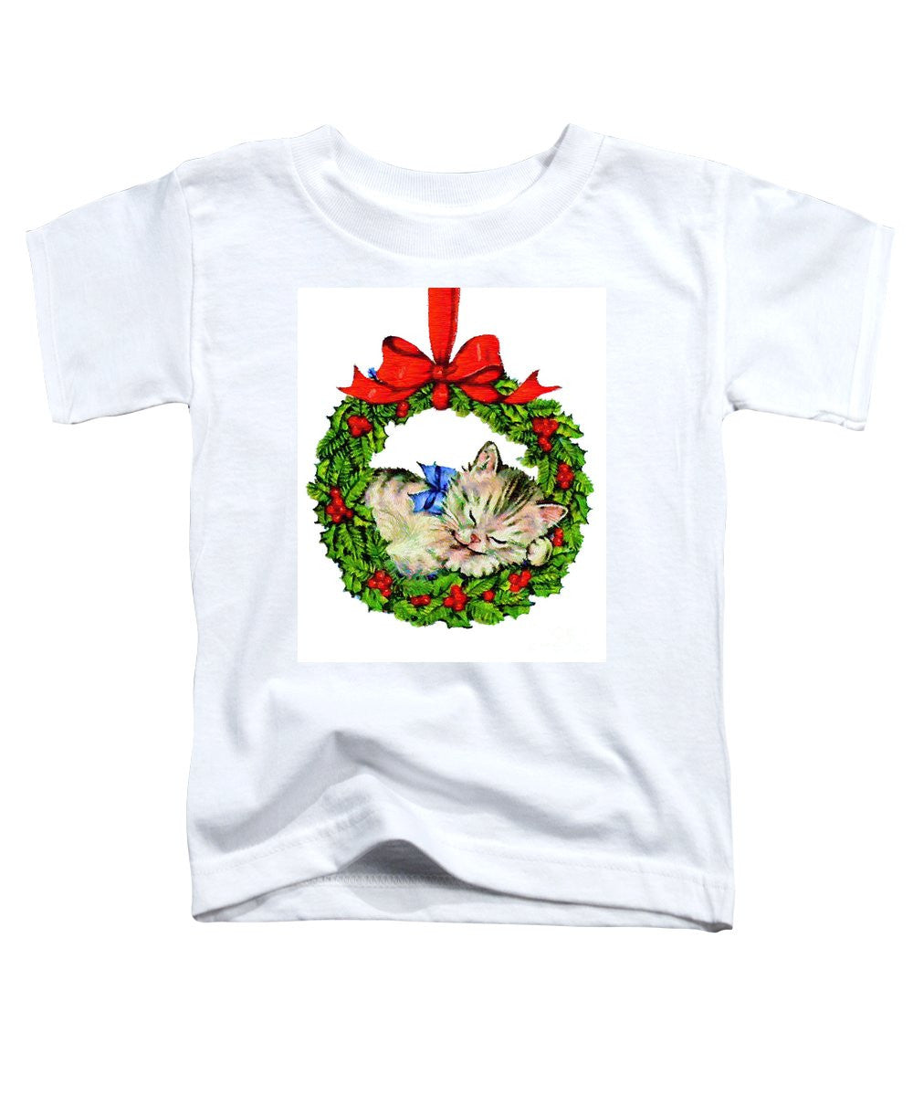 Toddler T-Shirt - Kitten In A Christmas Wreath