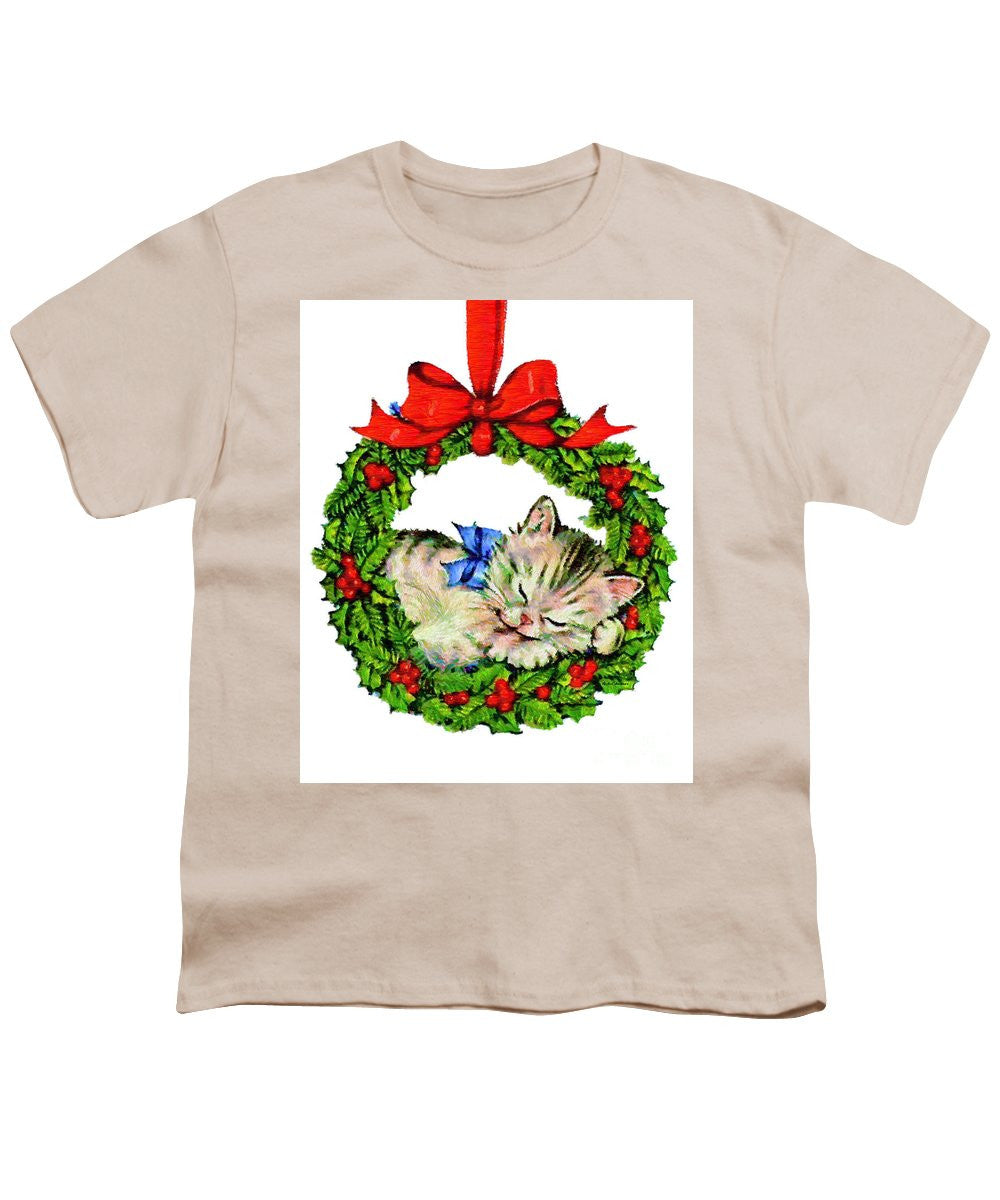 Youth T-Shirt - Kitten In A Christmas Wreath