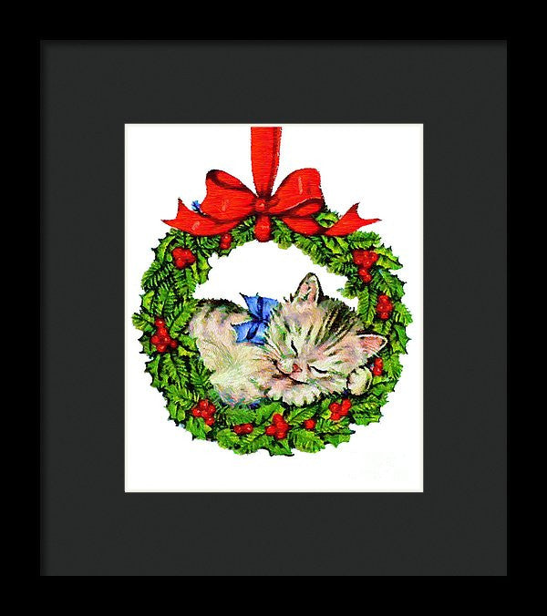 Framed Print - Kitten In A Christmas Wreath