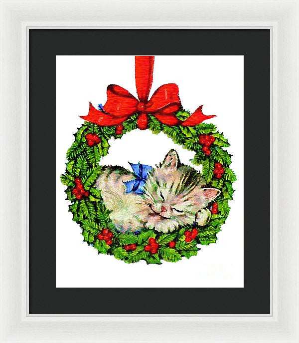 Framed Print - Kitten In A Christmas Wreath