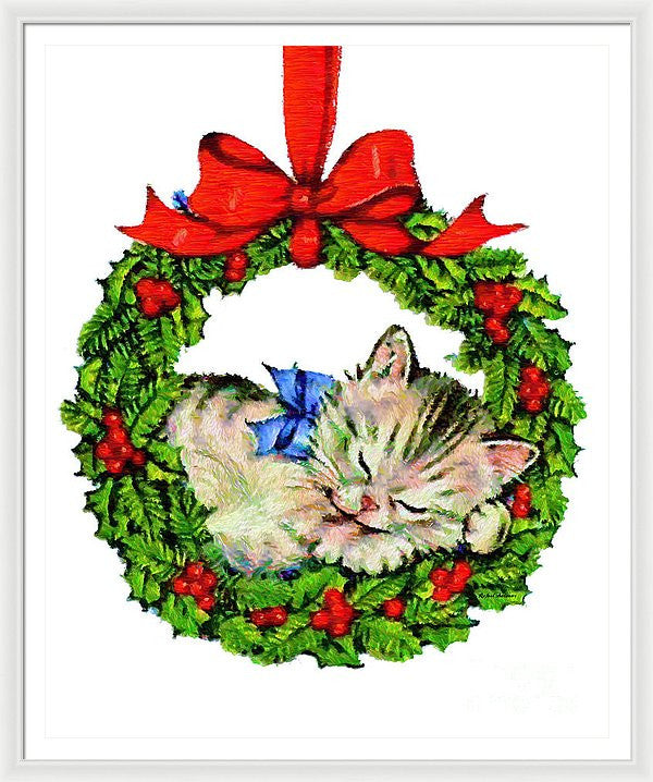 Framed Print - Kitten In A Christmas Wreath