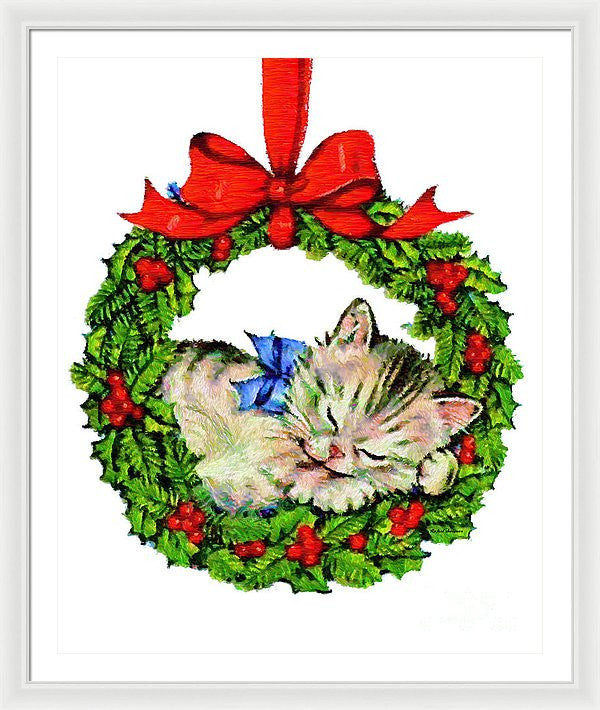 Framed Print - Kitten In A Christmas Wreath