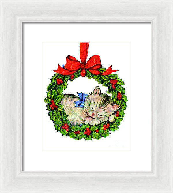 Framed Print - Kitten In A Christmas Wreath