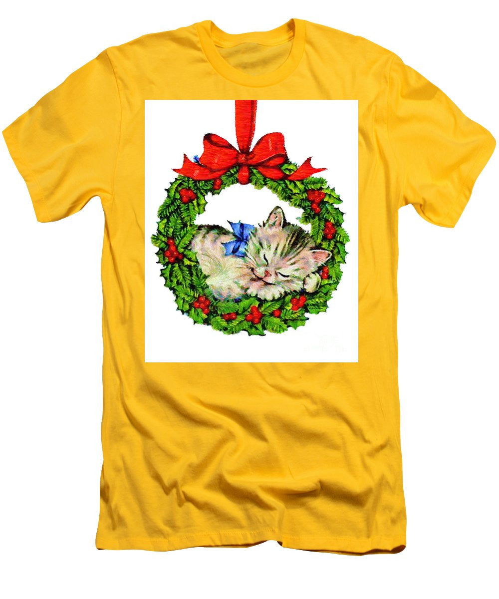 Men's T-Shirt (Slim Fit) - Kitten In A Christmas Wreath