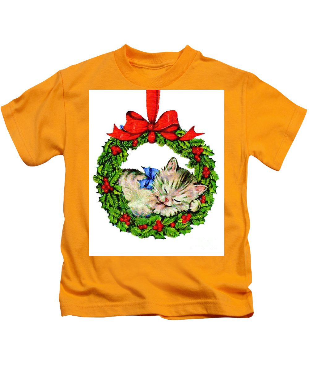 T-shirt pour enfants - Chaton dans une couronne de Noël