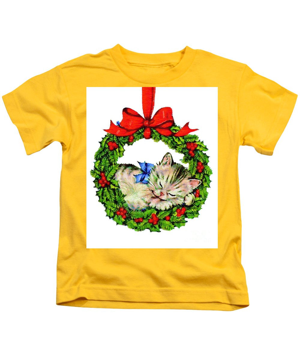 T-shirt pour enfants - Chaton dans une couronne de Noël