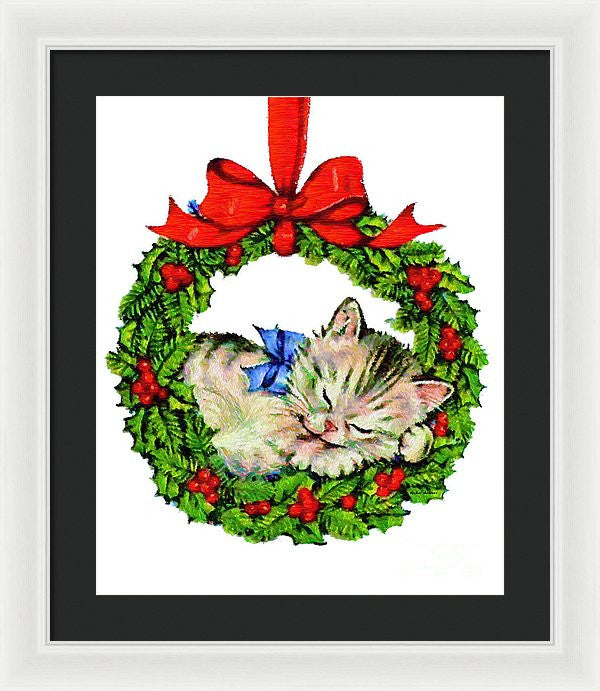 Framed Print - Kitten In A Christmas Wreath