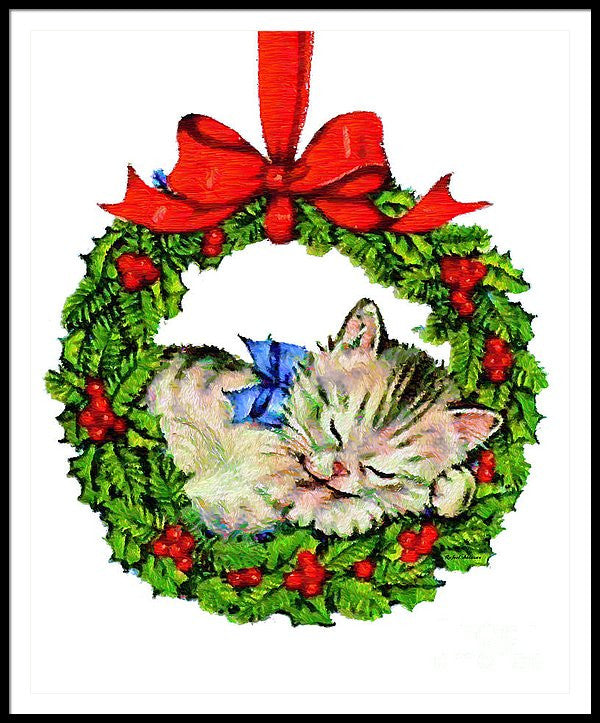 Framed Print - Kitten In A Christmas Wreath