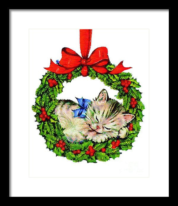 Framed Print - Kitten In A Christmas Wreath