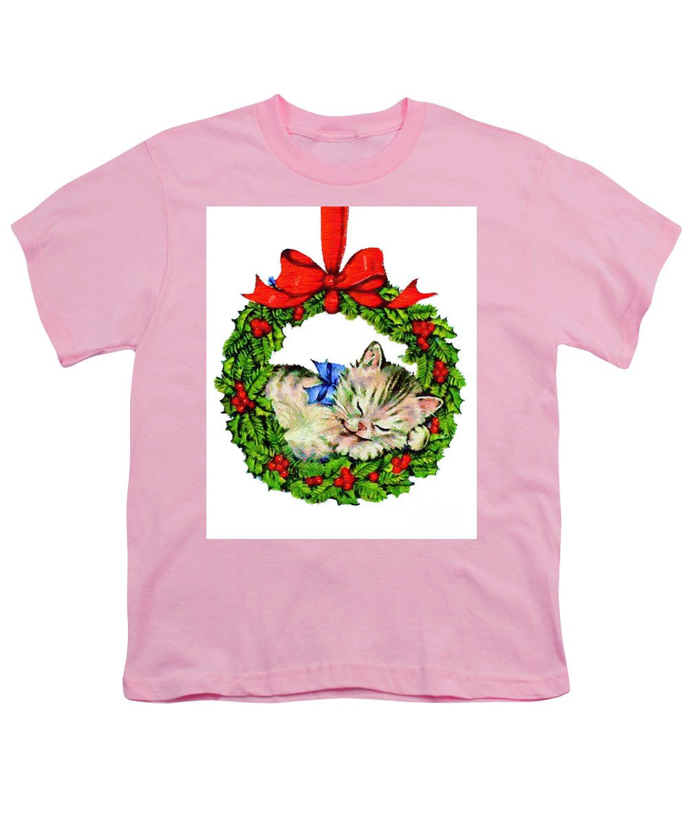 Youth T-Shirt - Kitten In A Christmas Wreath