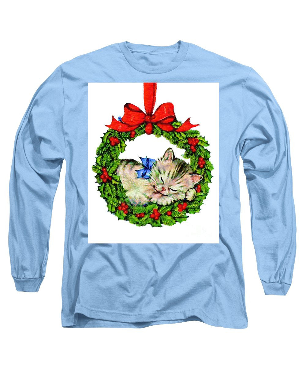 Long Sleeve T-Shirt - Kitten In A Christmas Wreath