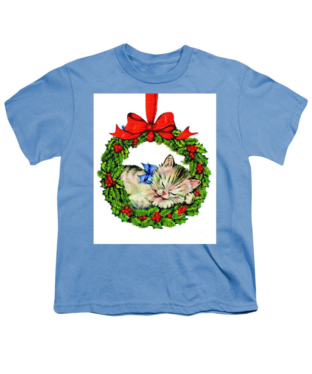 Youth T-Shirt - Kitten In A Christmas Wreath