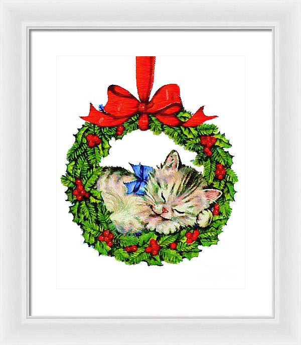 Framed Print - Kitten In A Christmas Wreath