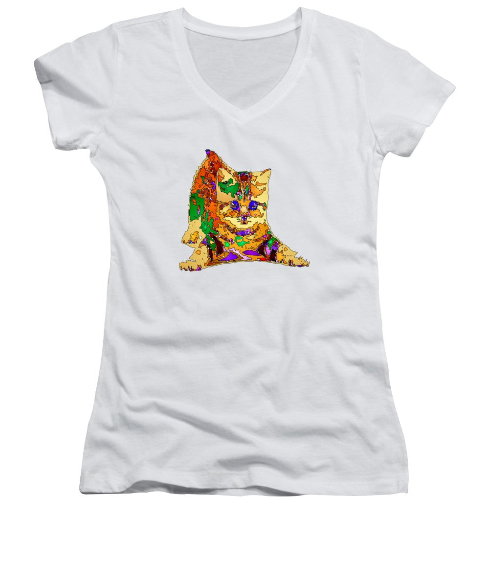 Women's V-Neck T-Shirt (Junior Cut) - Kitty Love. Pet Series